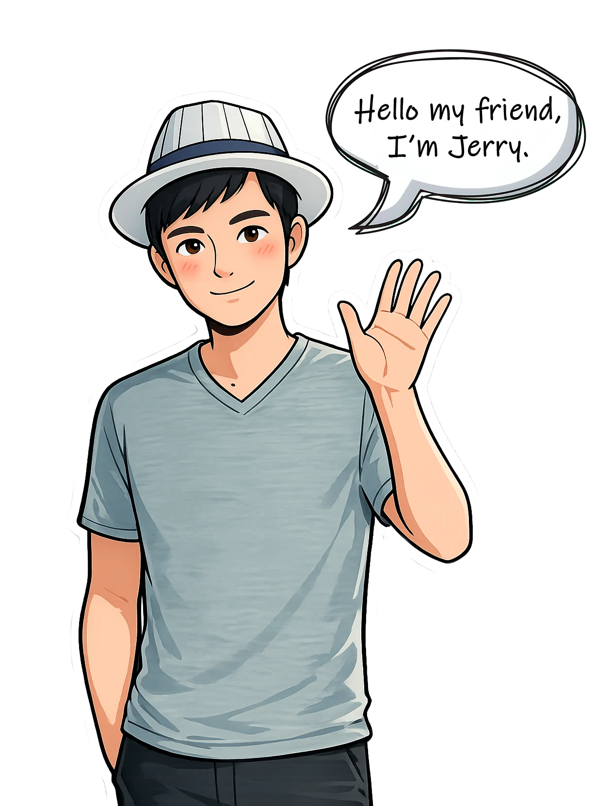 Illustrated portrait of Jerry waving